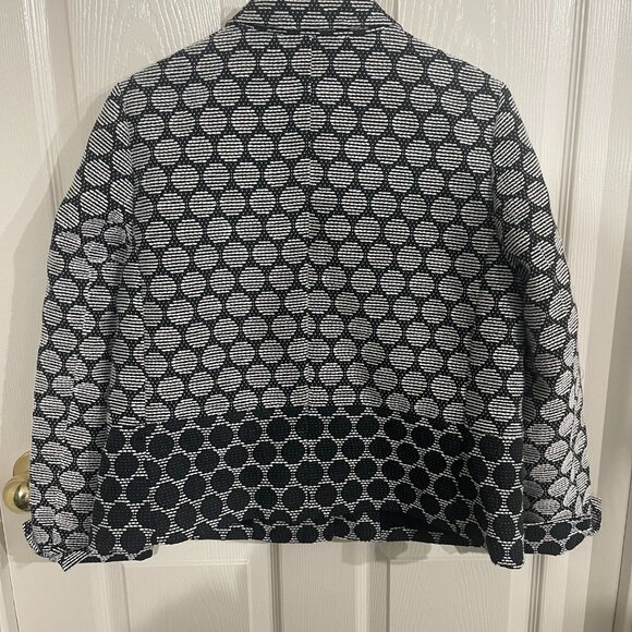 CHICO'S Black &White Circle Polka Dot Print Jacket Snap-Front Closure Size 1 - Picture 3 of 8